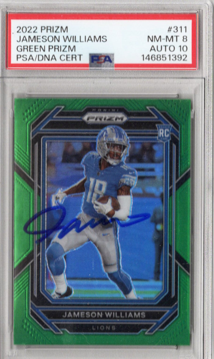 Jameson Williams Signed Detroit Lions 2022 Panini Prizm #311 Rookie Card PSA NM MT 8 AUTO 10-Powers Sports Memorabilia