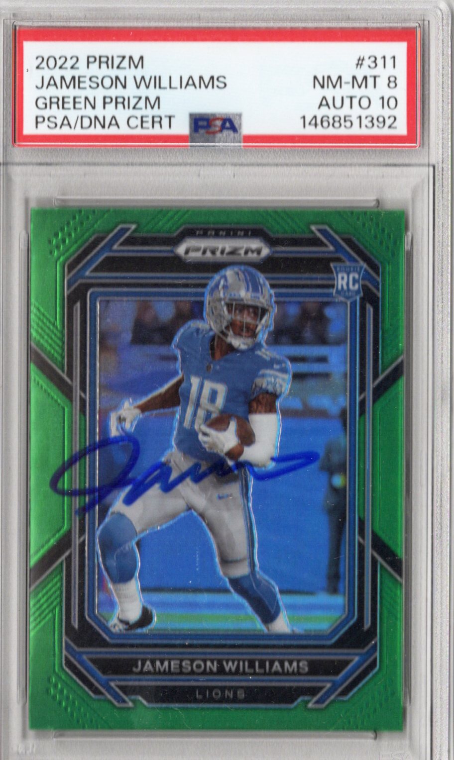 Jameson Williams Signed Detroit Lions 2022 Panini Prizm #311 Rookie Card PSA NM MT 8 AUTO 10-Powers Sports Memorabilia