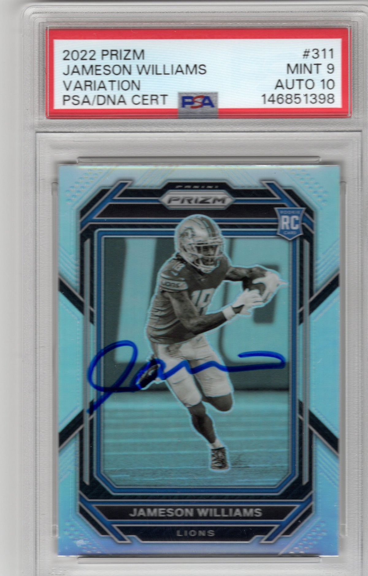 Jameson Williams Signed Detroit Lions 2022 Panini Prizm Variation #311 Rookie Card PSA MINT 9 AUTO 10-Powers Sports Memorabilia