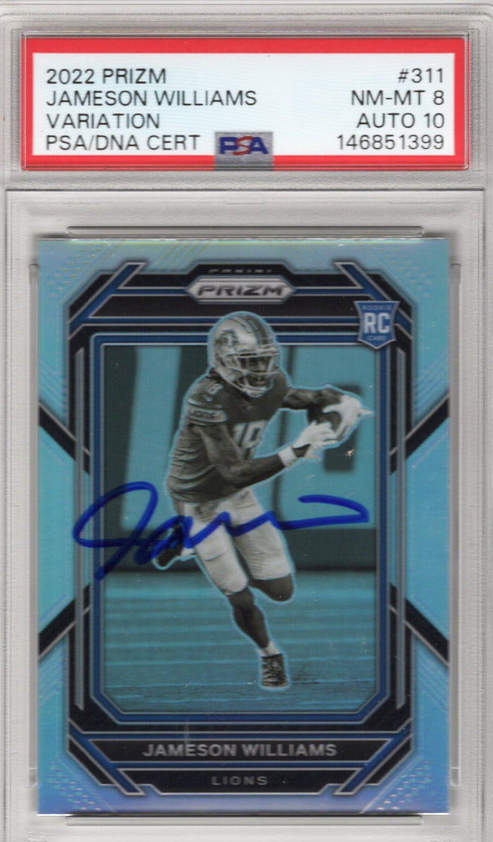 Jameson Williams Signed Detroit Lions 2022 Panini Prizm Variation #311 PSA NM-MT 8 AUTO 10-Powers Sports Memorabilia