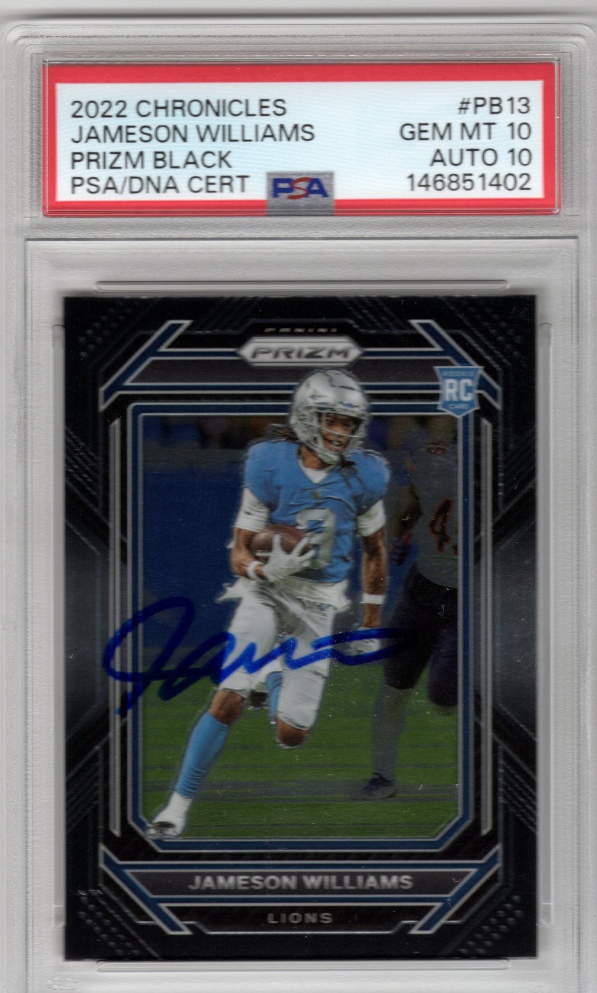 Jameson Williams Signed Detroit Lions 2022 Panini Prizm Black Rookie Card PSA GEM MT 10 AUTO 10-Powers Sports Memorabilia