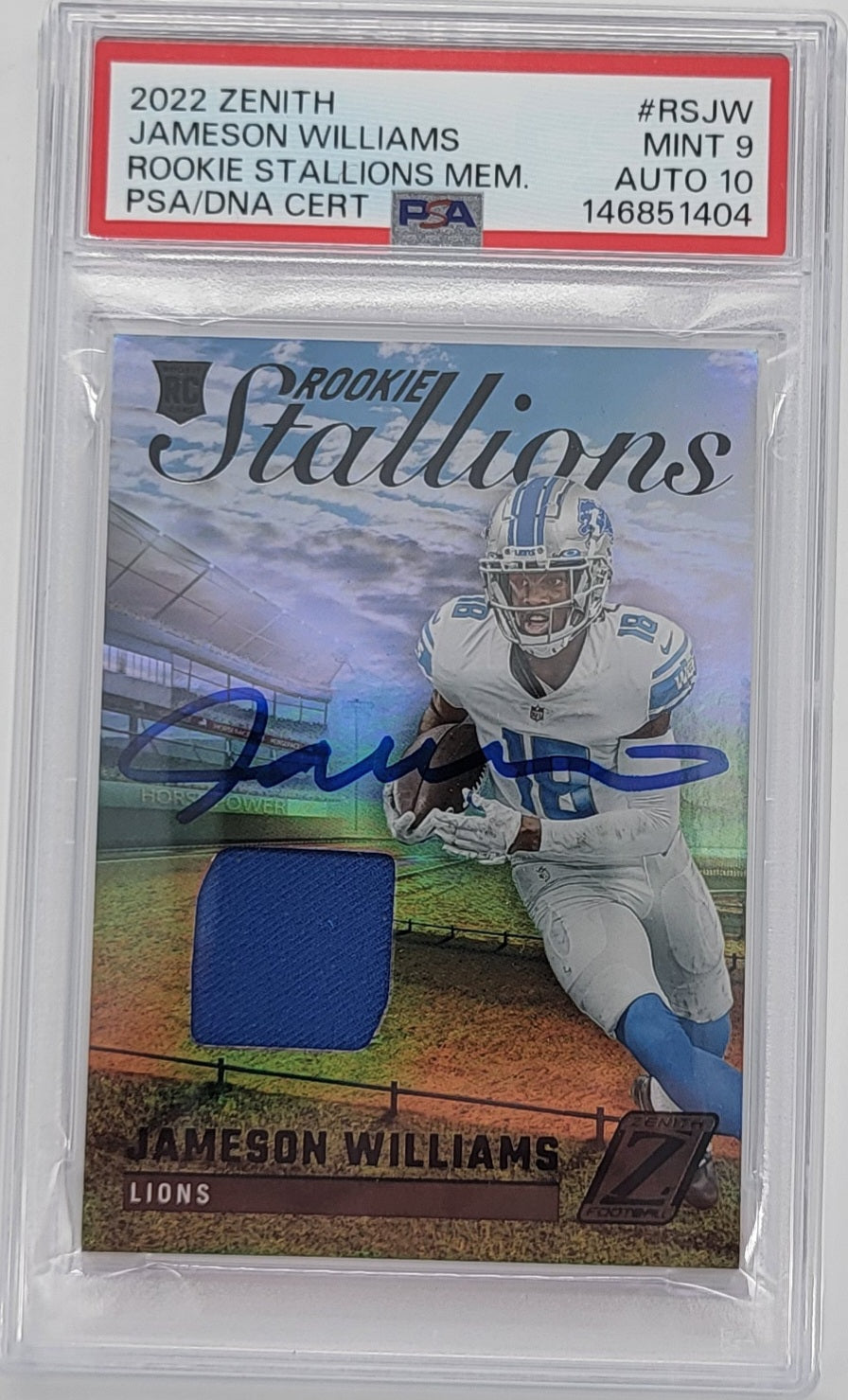 Jameson Williams Signed Detroit Lions 2022 Panini Zenith Rookie Stallions Rookie Card PSA MINT 9 AUTO 10-Powers Sports Memorabilia