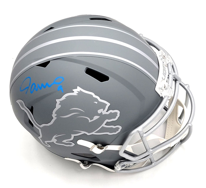 Jameson Williams Signed Detroit Lions Slate Replica Full Size Helmet - Beckett-Powers Sports Memorabilia