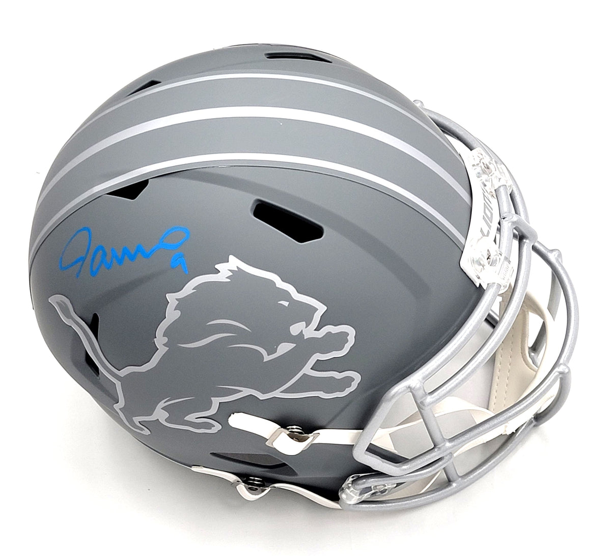 Jameson Williams Signed Detroit Lions Slate Replica Full Size Helmet - Beckett-Powers Sports Memorabilia