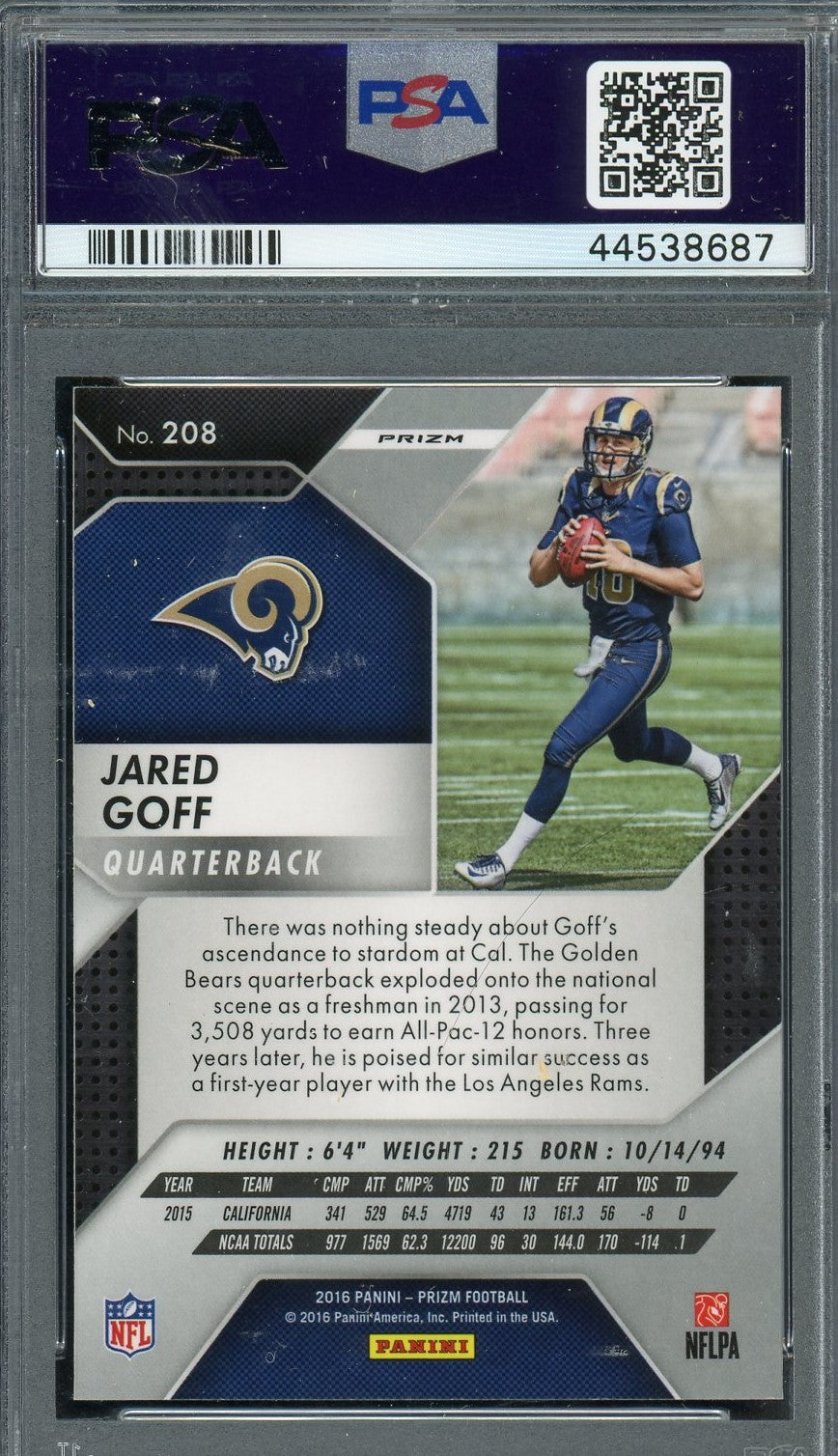 Jared Goff 2016 Panini Prizm Silver Football Rookie Card #208 Graded PSA 9-Powers Sports Memorabilia