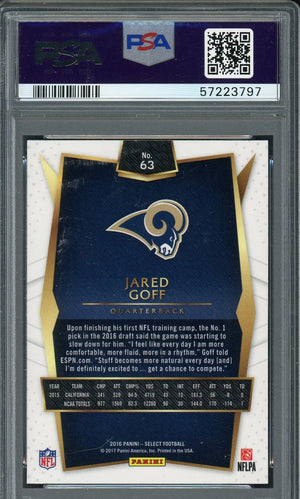 Jared Goff 2016 Panini Select Silver Prizm Football Rookie Card #63 Graded PSA 9