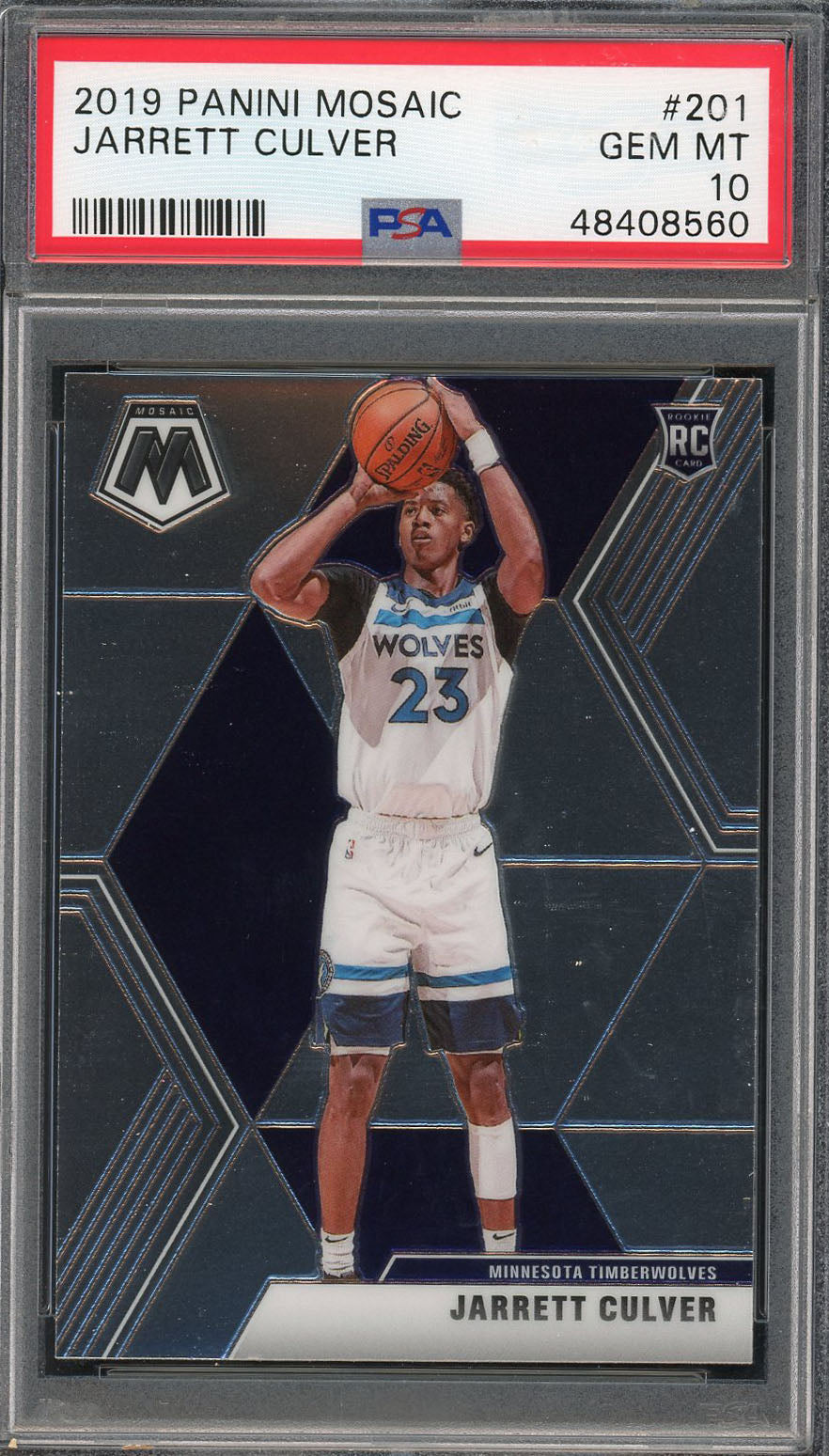 Jarrett Culver Minnesota Timerwolves 2019 Panini Mosiac Basketball Rookie Card RC #201 Graded PSA 10 GEM MINT
