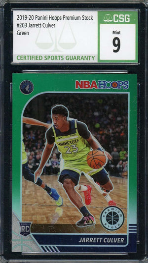 Jarrett Culver 2019-20 Panini Hoops Premium Stock Green Rookie Card #203 CSG 9