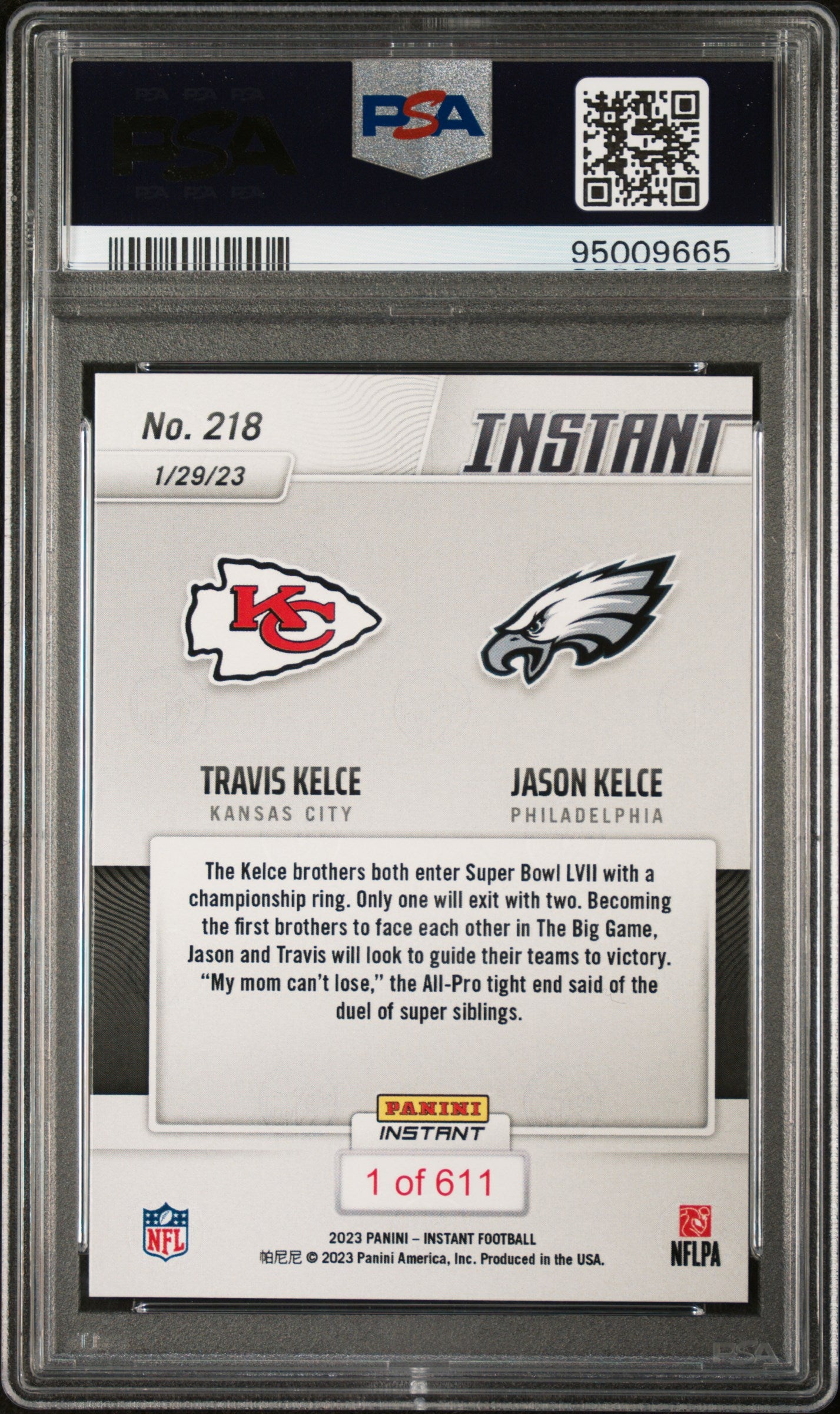 Jason Kelce 2022 Panini Instant Signed Football Card #218 Auto PSA 10 95009665