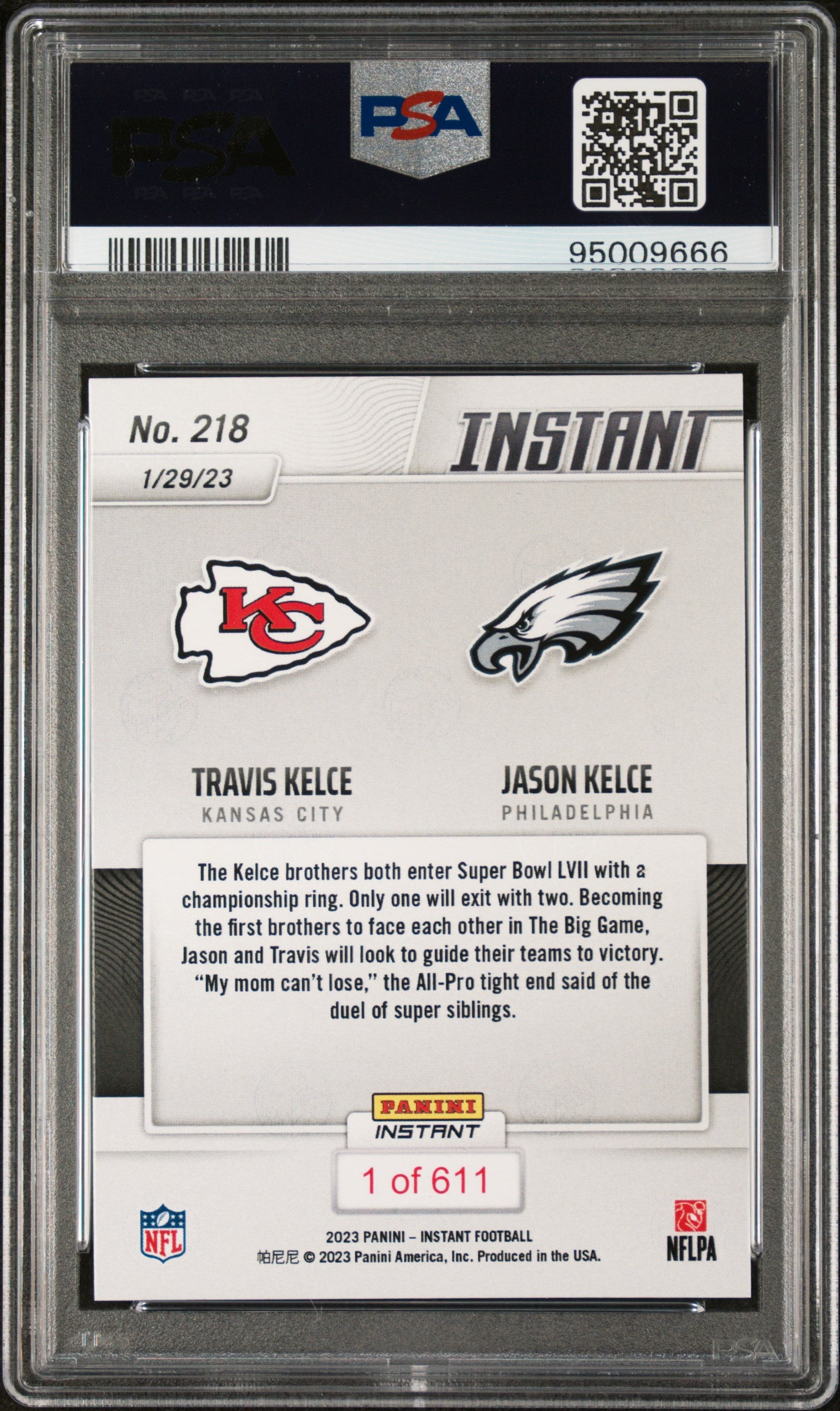 Jason Kelce 2022 Panini Instant Signed Football Card #218 Auto PSA 10 95009666-Powers Sports Memorabilia