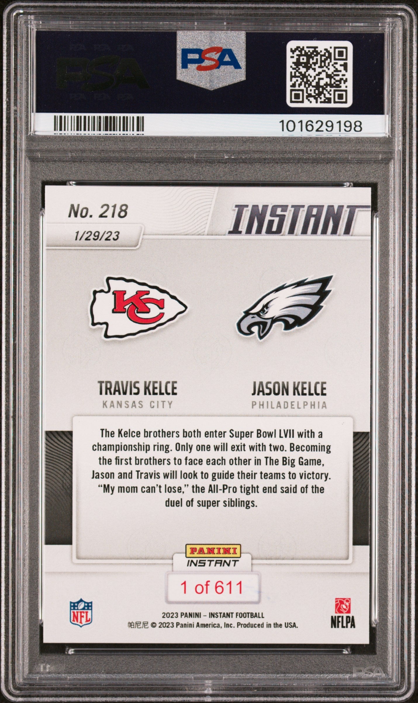 Jason Kelce 2022 Panini Instant Signed Card #218 Auto Graded PSA 7 TO STEPHANIE-Powers Sports Memorabilia
