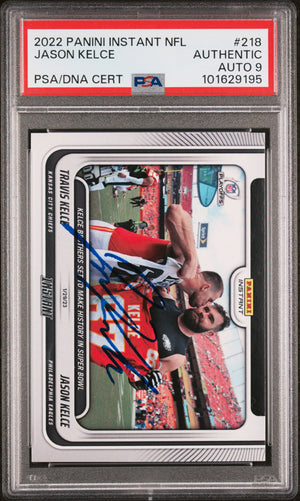 Jason Kelce 2022 Panini Instant Signed Football Card #218 Auto PSA 9 101629195-Powers Sports Memorabilia