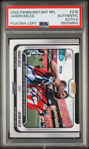 Jason Kelce 2022 Panini Instant Signed Football Card #218 Auto PSA 9 95009663-Powers Sports Memorabilia