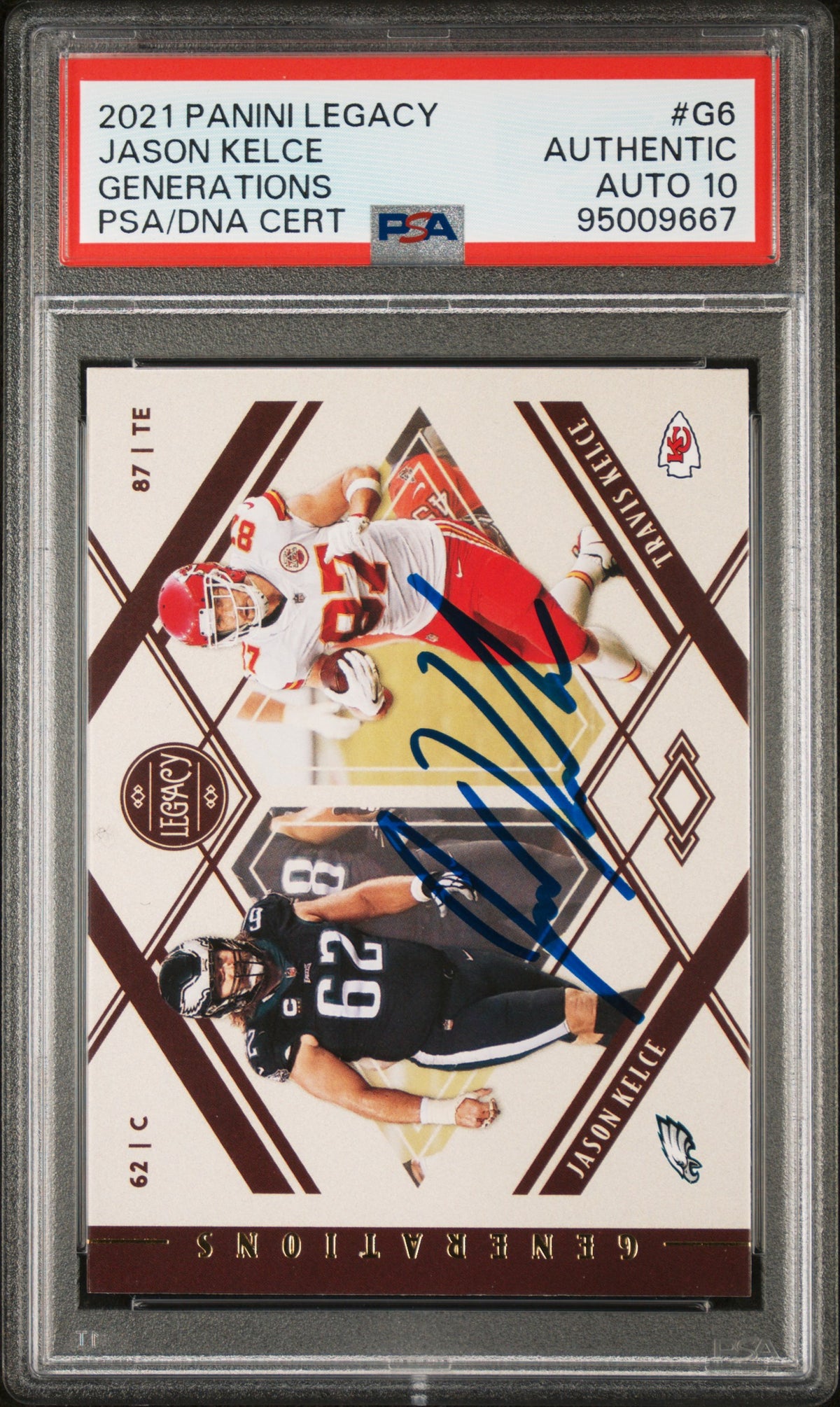 Jason Kelce 2021 Panini Legacy Signed Football Card #G6 Auto Graded PSA 10 09667