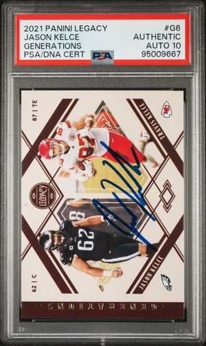 Jason Kelce 2021 Panini Legacy Signed Football Card #G6 Auto Graded PSA 10 09667