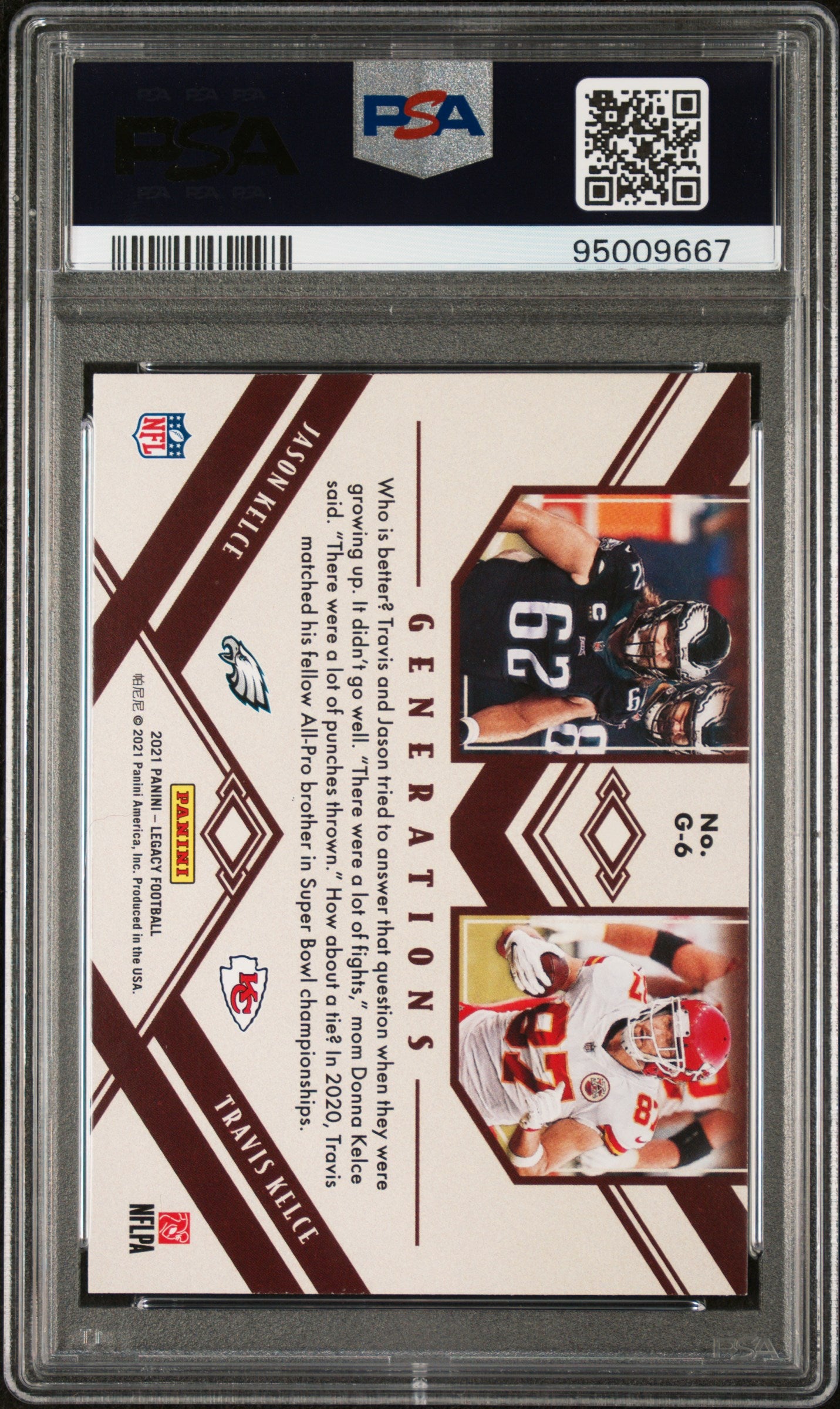 Jason Kelce 2021 Panini Legacy Signed Football Card #G6 Auto Graded PSA 10 09667