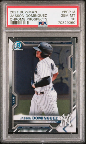 Jasson Dominguez 2021 Bowman Chrome Prospects Rookie Card #BCP13 Graded PSA 10-Powers Sports Memorabilia