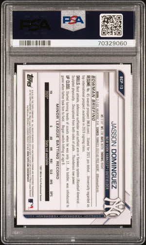 Jasson Dominguez 2021 Bowman Chrome Prospects Rookie Card #BCP13 Graded PSA 10-Powers Sports Memorabilia