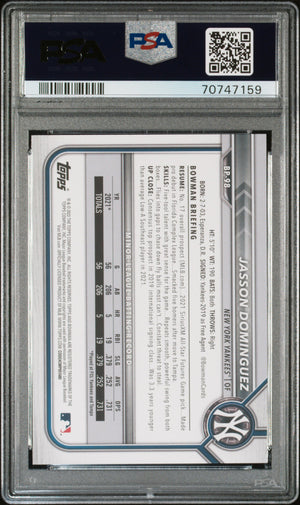 Jasson Dominguez 2022 Bowman Paper Prospects Rookie Card #BP98 Graded PSA 10-Powers Sports Memorabilia
