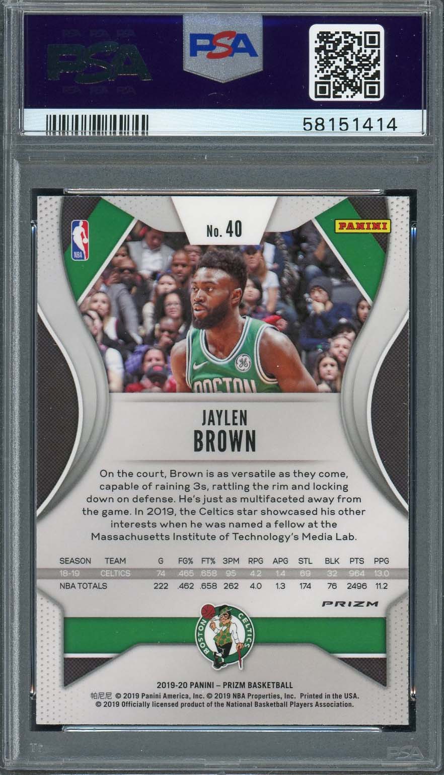 Jaylen Brown 2019 Panini Silver Prizm Basketball Card #40 Graded PSA 10-Powers Sports Memorabilia