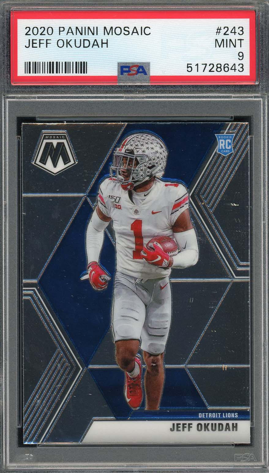Jeff Okudah 2020 Panini Mosaic Football Rookie Card RC #243 PSA 9-Powers Sports Memorabilia