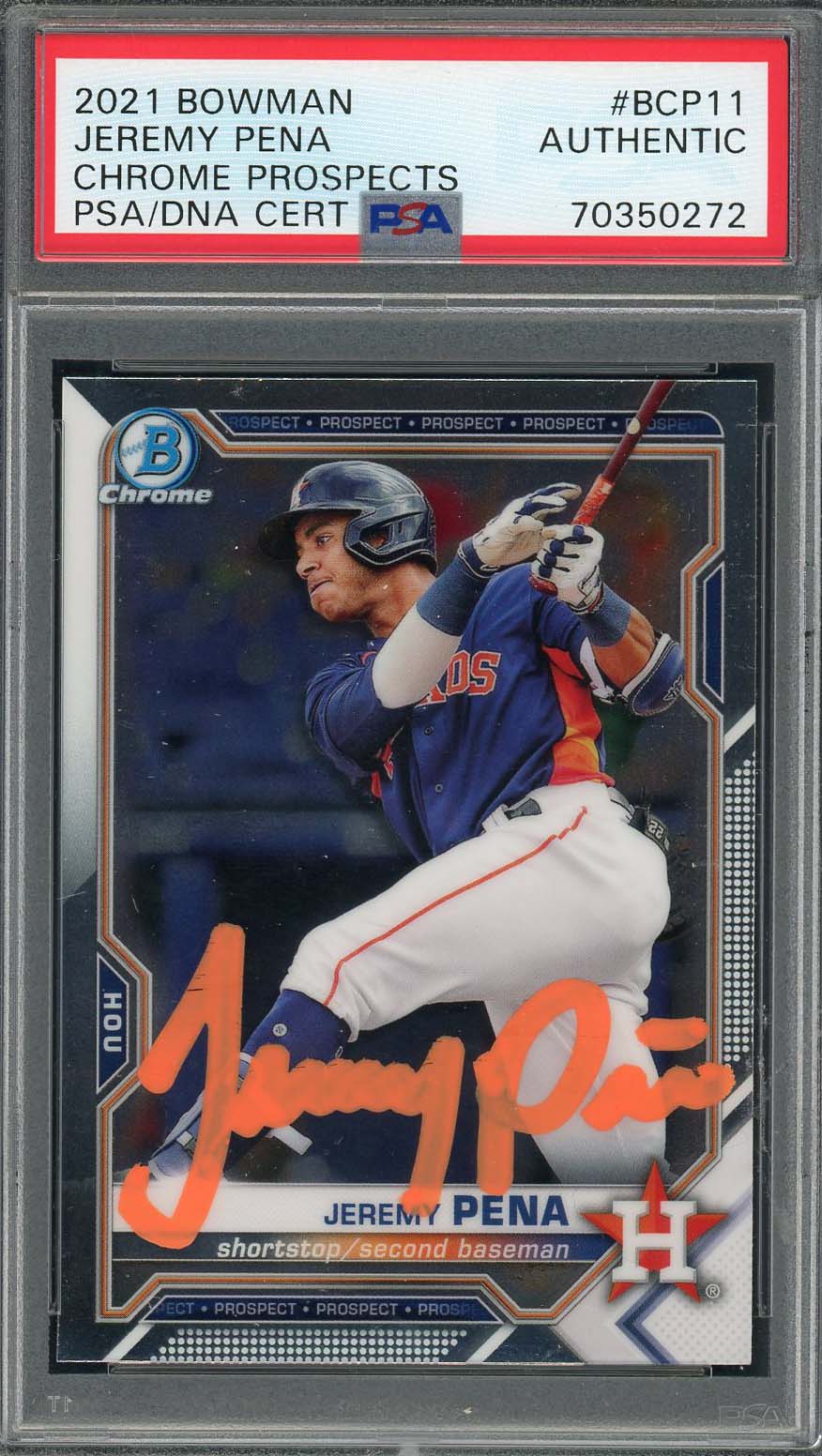 Jeremy Pena 2021 Bowman Chrome Signed Rookie Card #BCP11 Auto PSA 70350272-Powers Sports Memorabilia