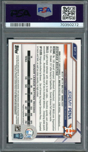 Jeremy Pena 2021 Bowman Chrome Signed Rookie Card #BCP11 Auto PSA 70350272-Powers Sports Memorabilia