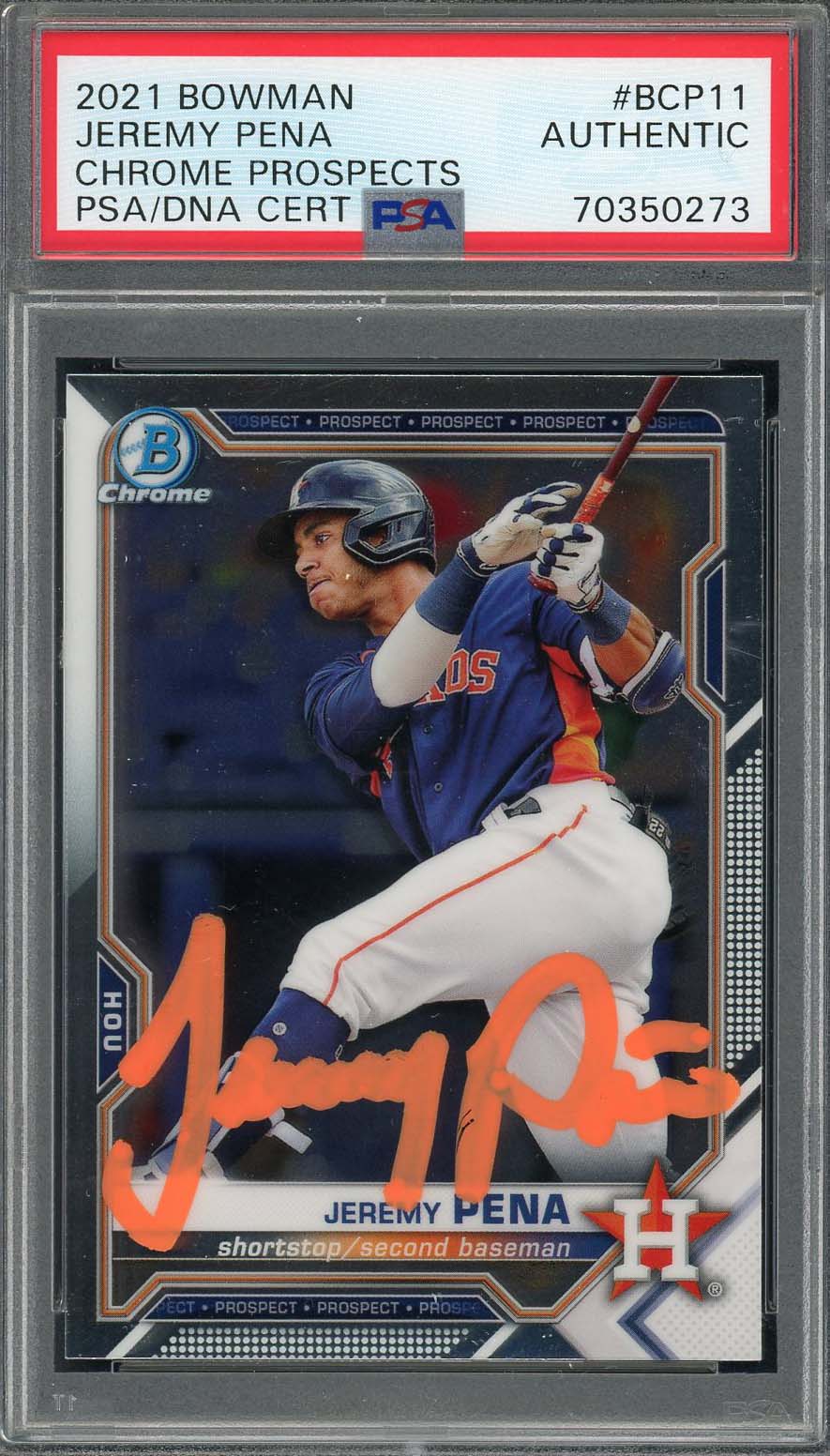 Jeremy Pena 2021 Bowman Chrome Signed Rookie Card #BCP11 Auto PSA 70350273-Powers Sports Memorabilia