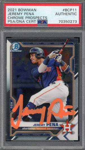 Jeremy Pena 2021 Bowman Chrome Signed Rookie Card #BCP11 Auto PSA 70350273-Powers Sports Memorabilia