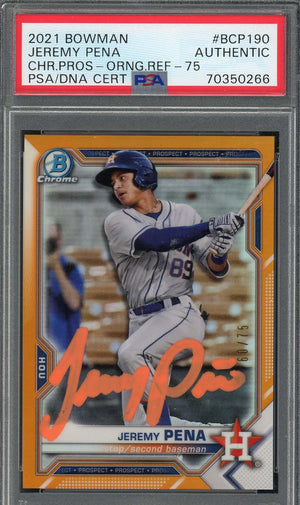 Jeremy Pena 2021 Bowman Chrome Orange Refractor Rookie Card #BCP190 Auto PSA-Powers Sports Memorabilia