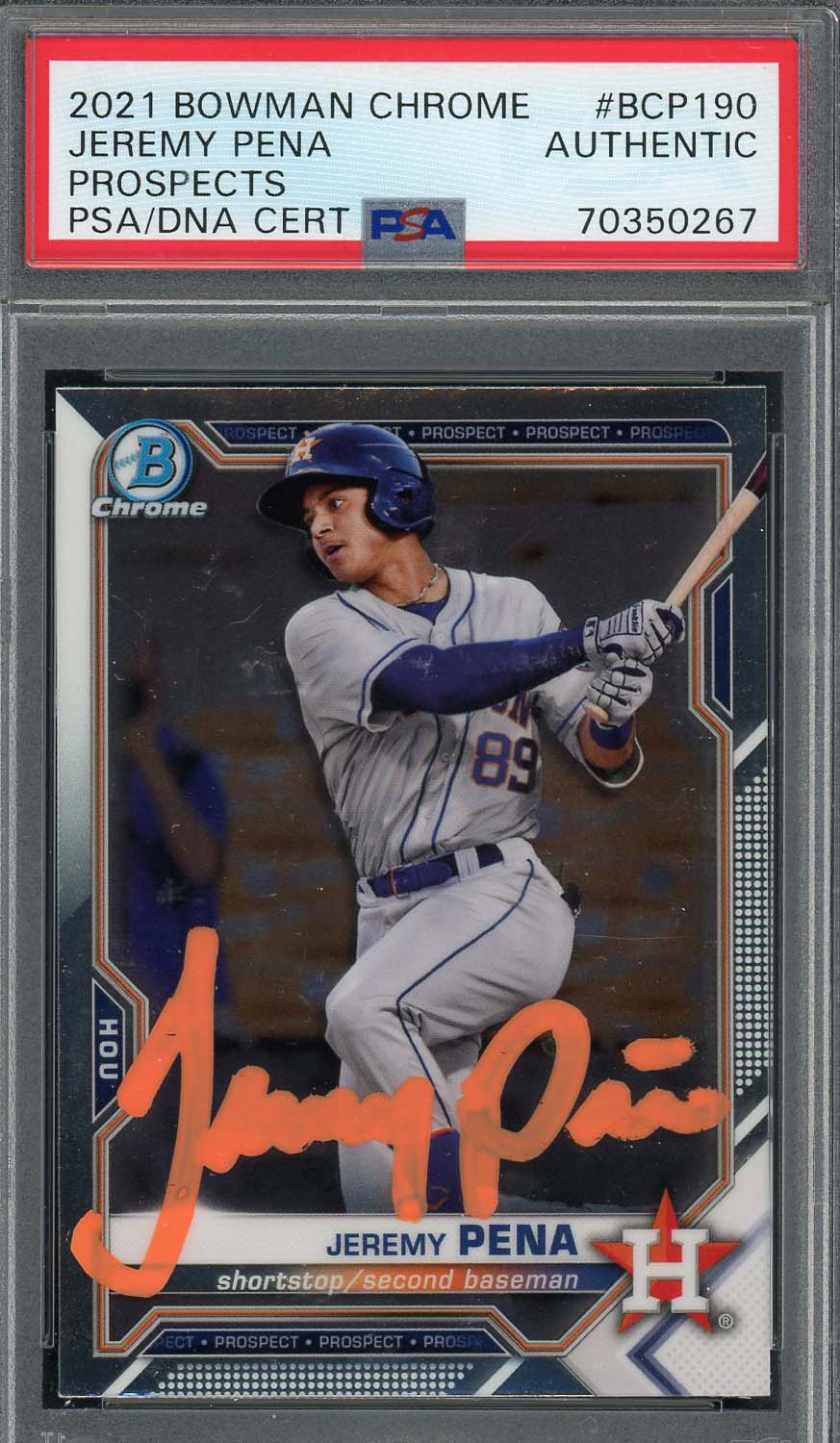 Jeremy Pena 2021 Bowman Chrome Signed Rookie Card #BCP190 Auto PSA 70350267-Powers Sports Memorabilia