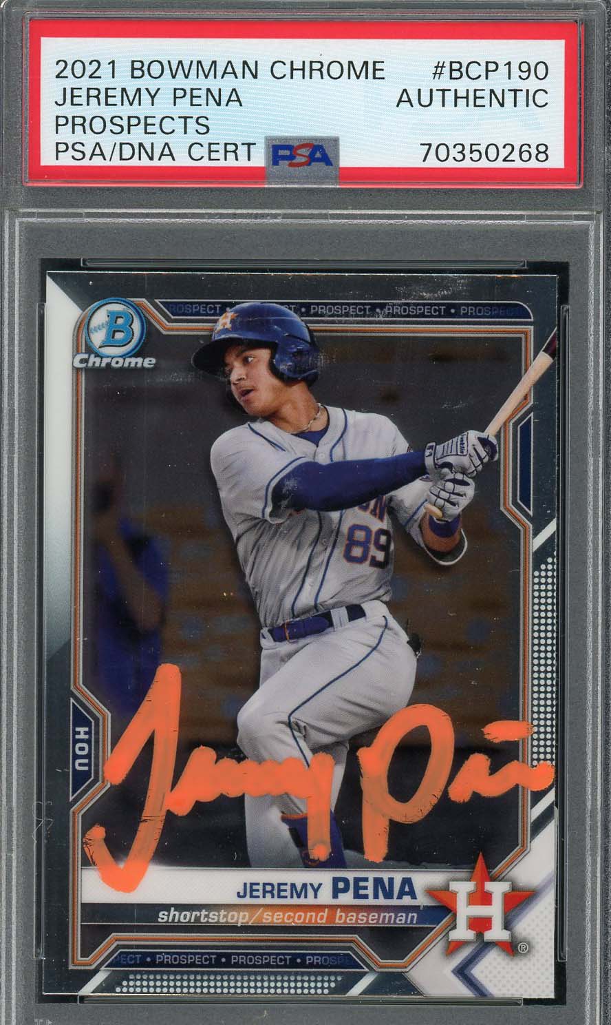 Jeremy Pena 2021 Bowman Chrome Signed Rookie Card #BCP190 Auto PSA 70350268-Powers Sports Memorabilia