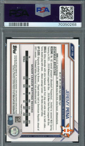 Jeremy Pena 2021 Bowman Chrome Signed Rookie Card #BCP190 Auto PSA 70350268-Powers Sports Memorabilia