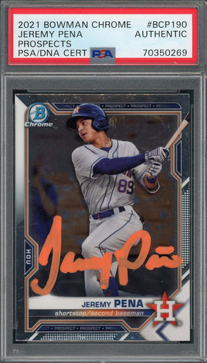 Jeremy Pena 2021 Bowman Chrome Signed Rookie Card #BCP190 Auto PSA 70350269-Powers Sports Memorabilia