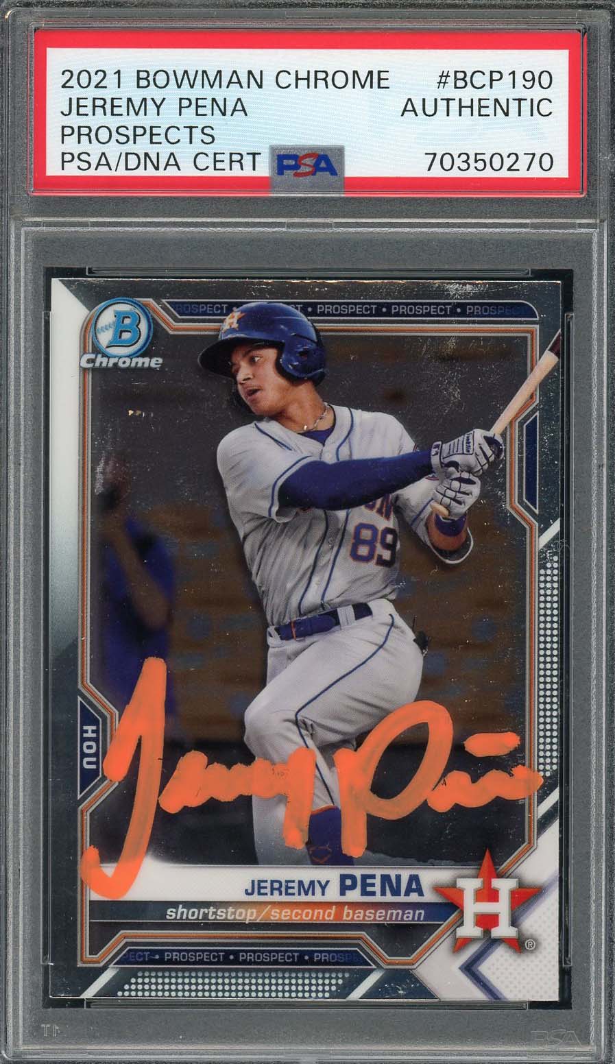 Jeremy Pena 2021 Bowman Chrome Signed Rookie Card #BCP190 Auto PSA 70350270-Powers Sports Memorabilia