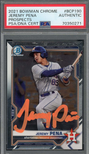 Jeremy Pena 2021 Bowman Chrome Signed Rookie Card #BCP190 Auto PSA 70350271-Powers Sports Memorabilia