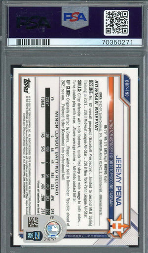 Jeremy Pena 2021 Bowman Chrome Signed Rookie Card #BCP190 Auto PSA 70350271-Powers Sports Memorabilia
