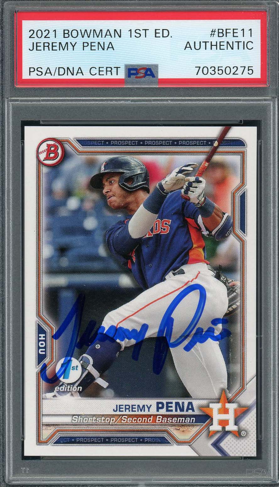Jeremy Pena 2021 Bowman 1st Edition Signed Rookie Card #BFE11 Auto PSA 70350275-Powers Sports Memorabilia