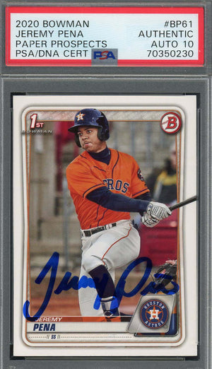 Jeremy Pena 2020 1st Bowman Paper Prospects Signed Rookie Card #BP61 Auto PSA 10-Powers Sports Memorabilia