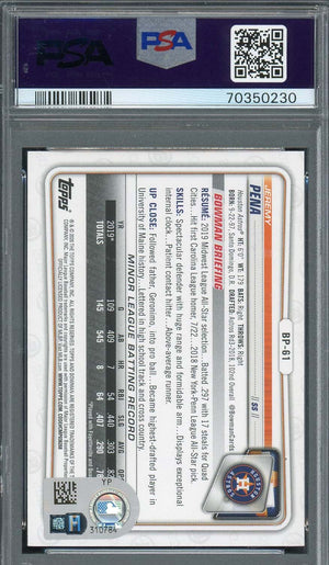 Jeremy Pena 2020 1st Bowman Paper Prospects Signed Rookie Card #BP61 Auto PSA 10-Powers Sports Memorabilia