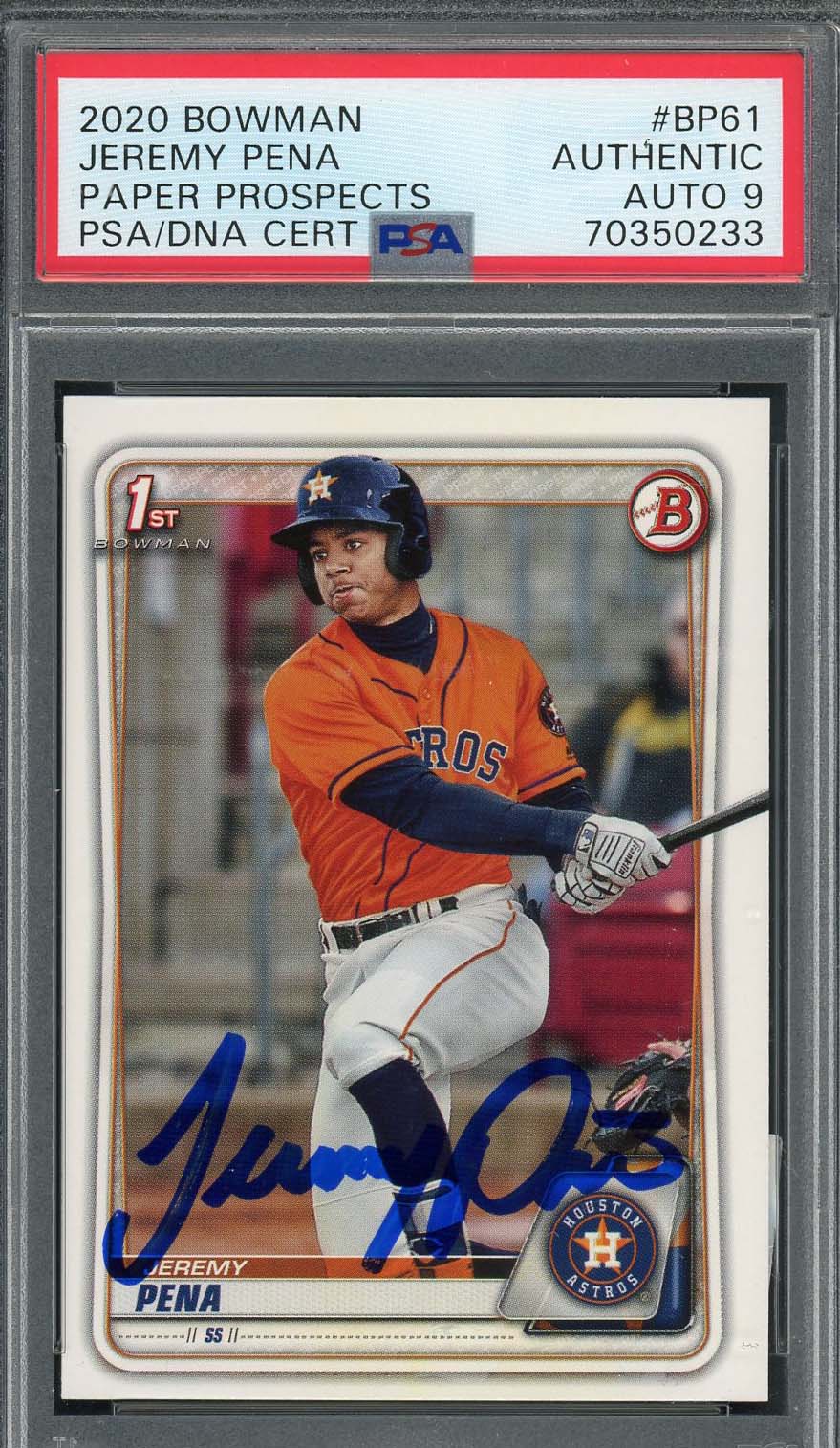 Jeremy Pena 2020 1st Bowman Prospects Signed Rookie Card #BP61 Auto PSA 9 0233-Powers Sports Memorabilia
