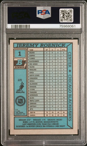 Jeremy Roenick 1990 Bowman Signed Hockey Rookie Card #1 Auto PSA 10 75968061-Powers Sports Memorabilia