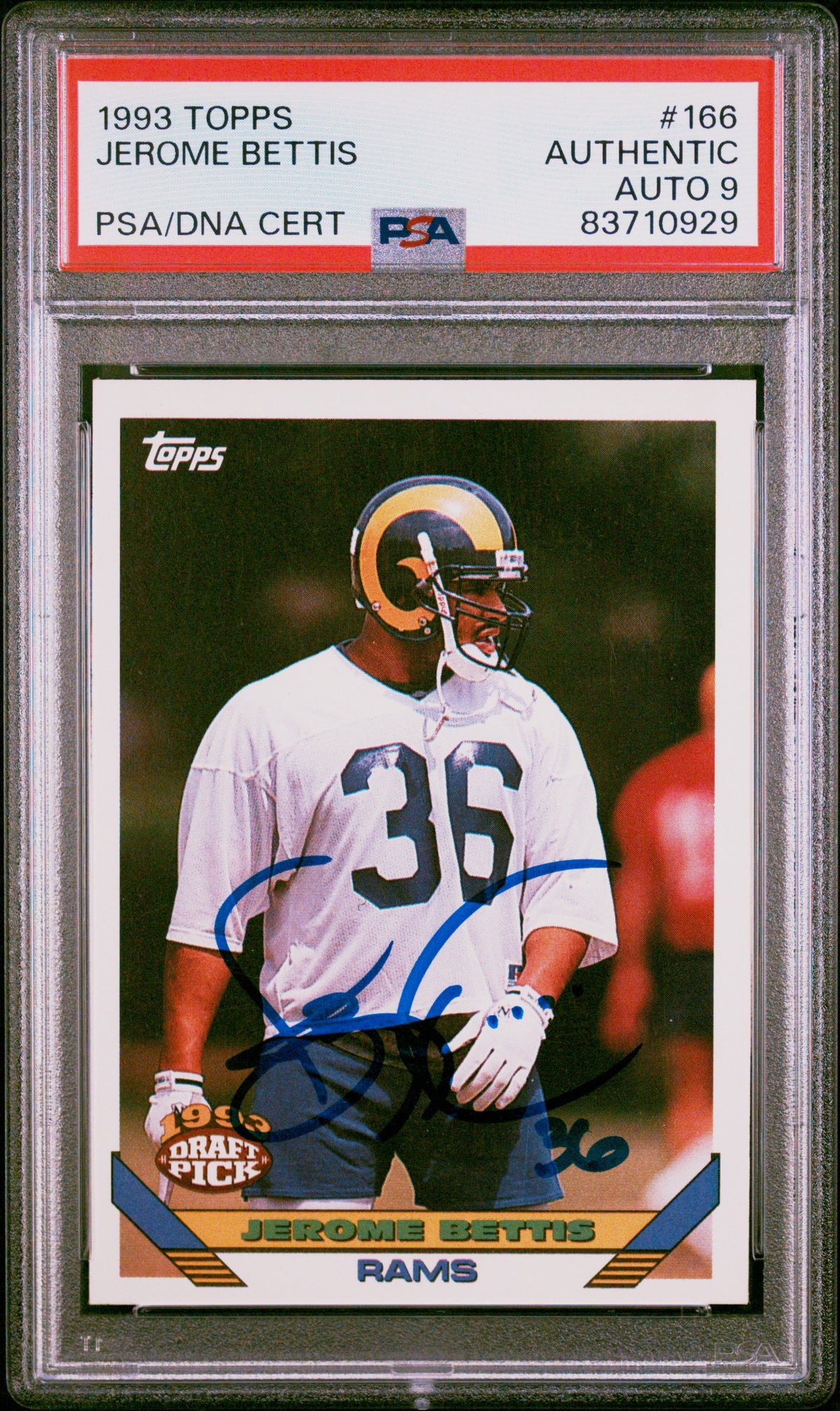 Jerome Bettis 1993 Topps Signed Rookie Card #166 Auto Graded PSA 9 83710929-Powers Sports Memorabilia