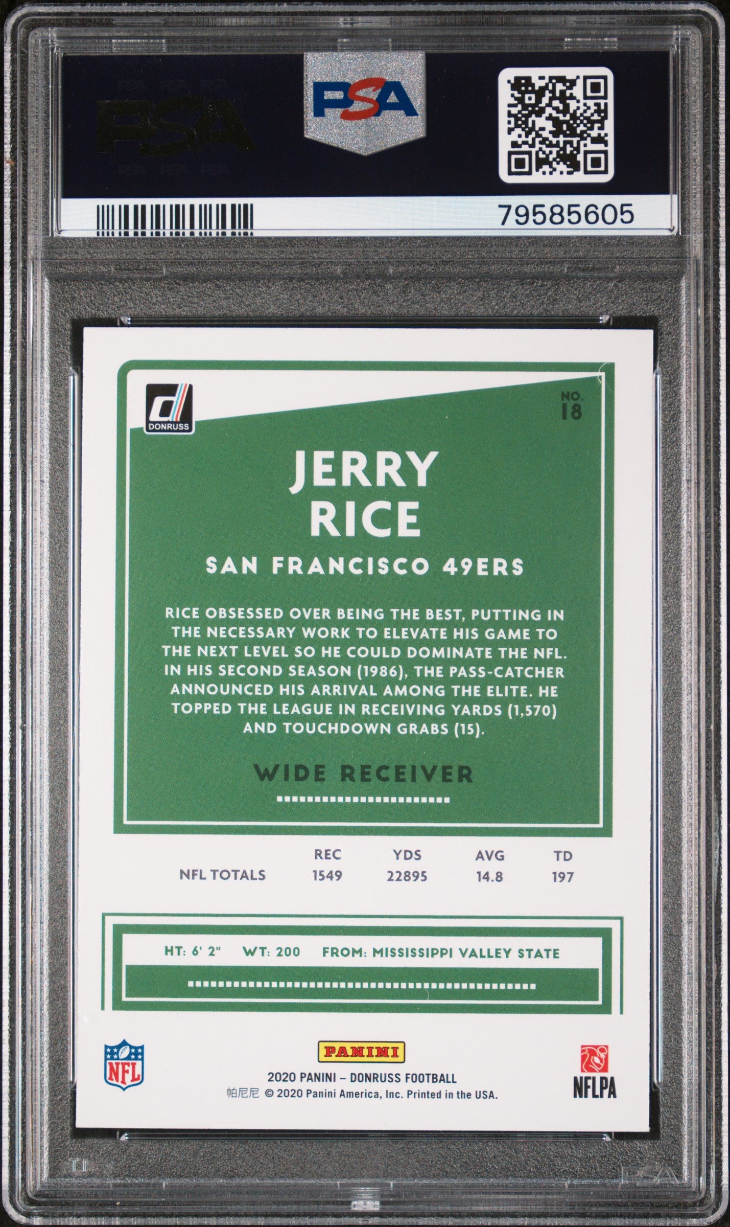 Jerry Rice 2020 Panini Donruss Football Card #18 Graded PSA 10-Powers Sports Memorabilia
