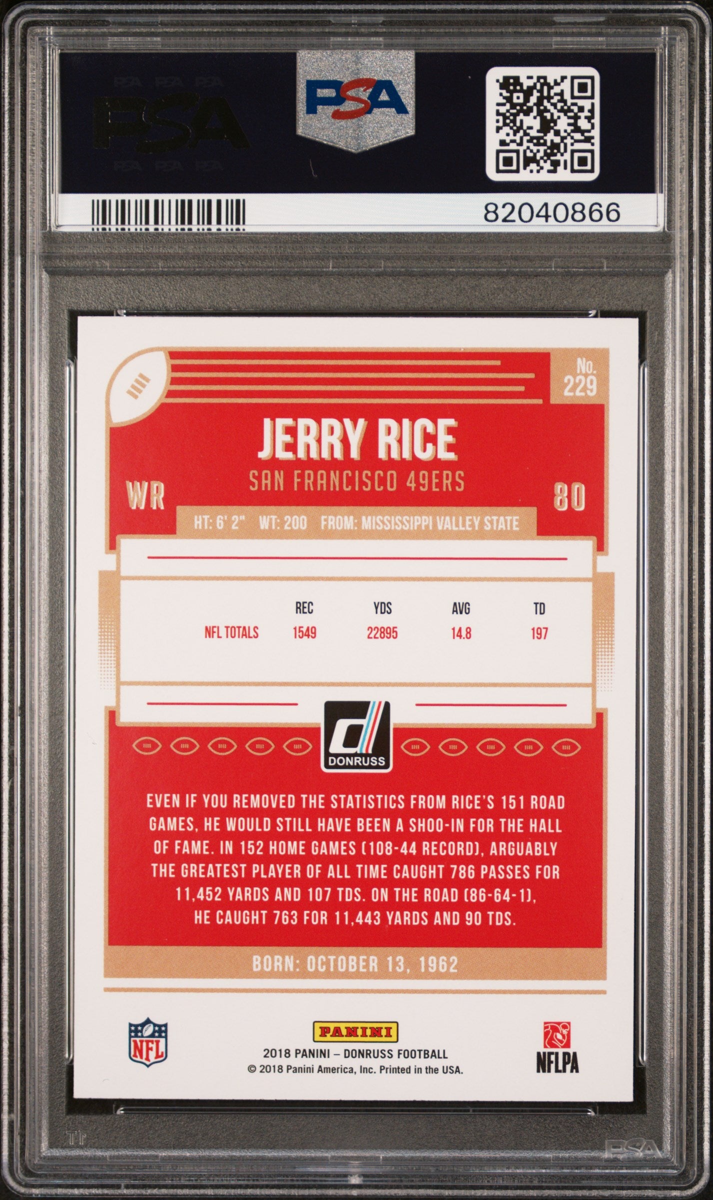 Jerry Rice 2018 Panini Donruss Football Card #229 Graded PSA 10-Powers Sports Memorabilia