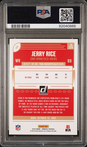 Jerry Rice 2018 Panini Donruss Football Card #229 Graded PSA 10-Powers Sports Memorabilia