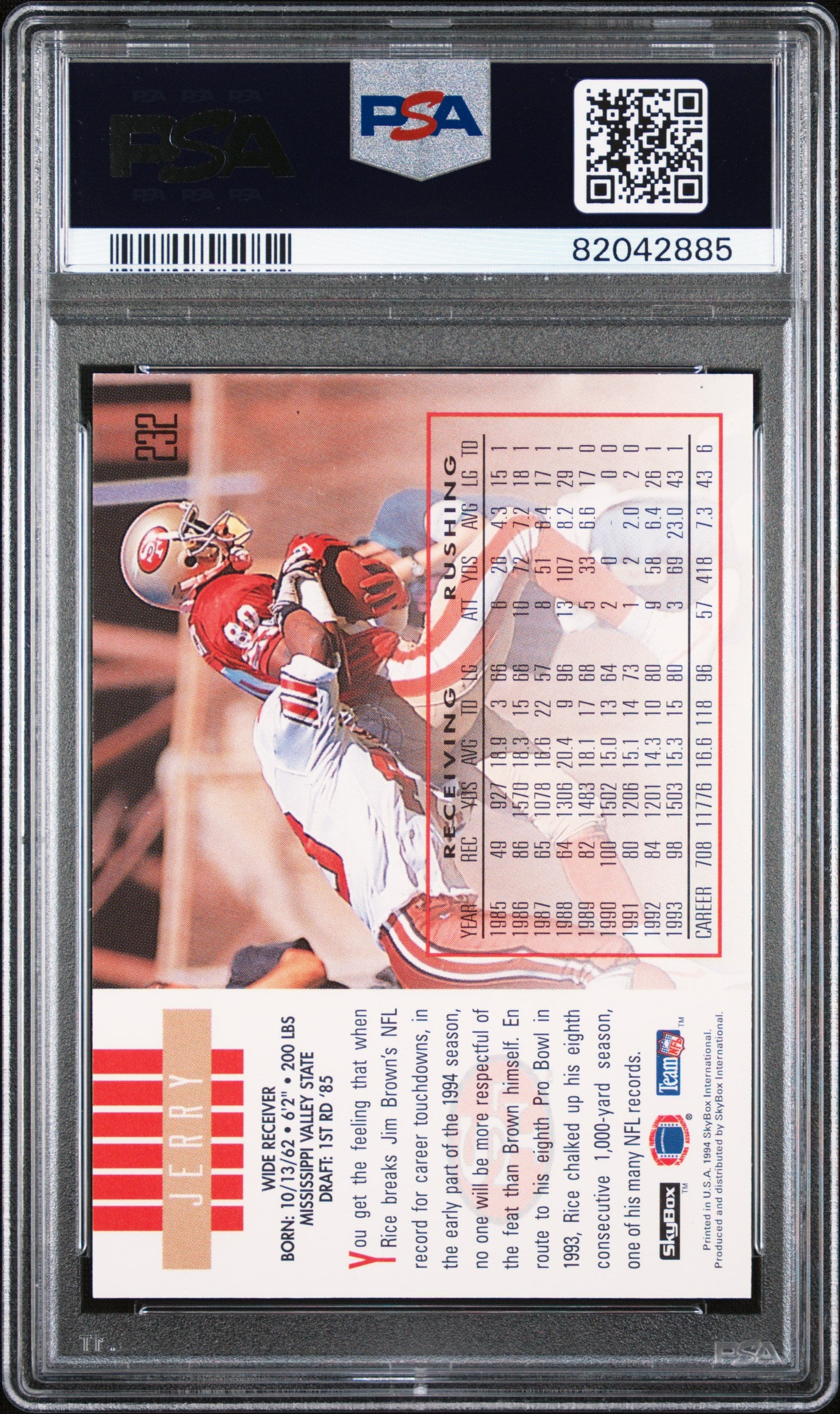 Jerry Rice 1994 Skybox Impact Football Card #232 Graded PSA 10-Powers Sports Memorabilia