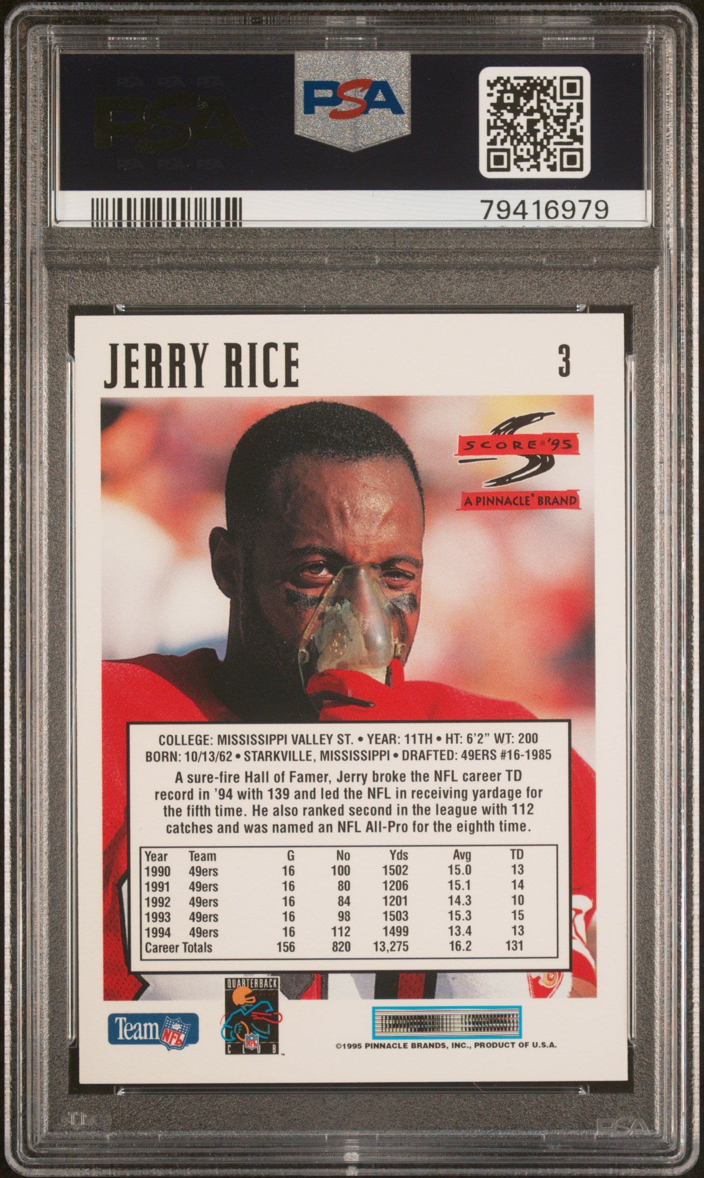 Jerry Rice 1995 Score Football Card #3 Graded PSA 10-Powers Sports Memorabilia