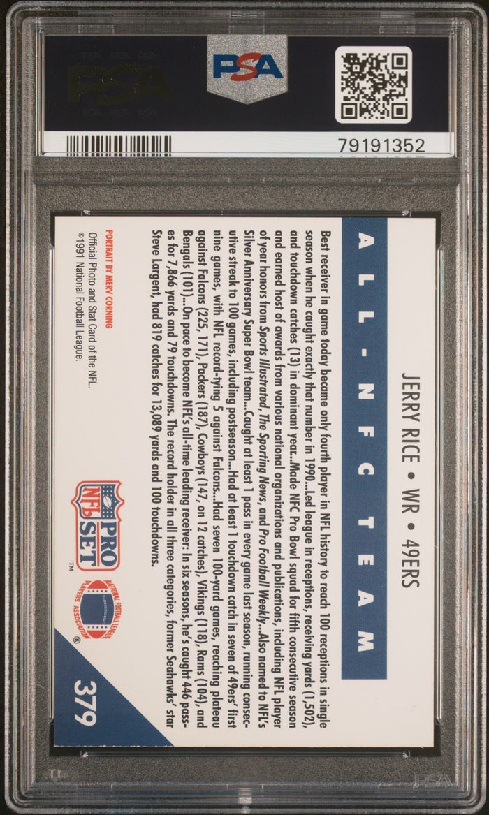 Jerry Rice 1991 Pro Set Football Card #379 Graded PSA 10-Powers Sports Memorabilia