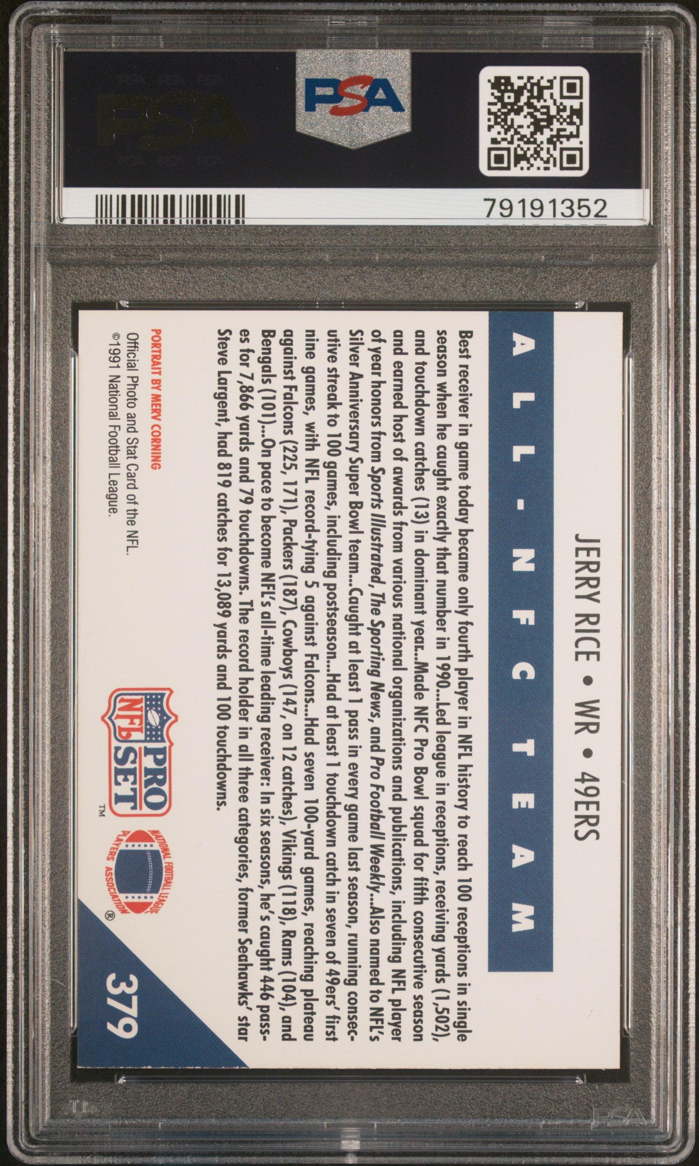 Jerry Rice 1991 Pro Set Football Card #379 Graded PSA 10-Powers Sports Memorabilia